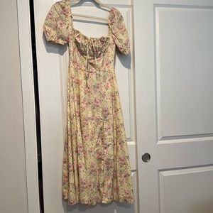 House of CB Tallulah Lemon Floral Puff Sleeve Midi Sundress Size m